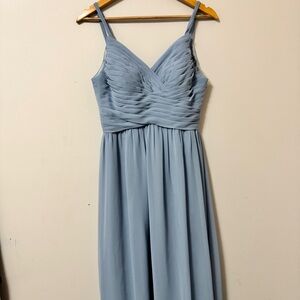 AZAZIE (A4) blue Spaghetti Strap Pleated lace Long Chiffon Bridesmaid Dress